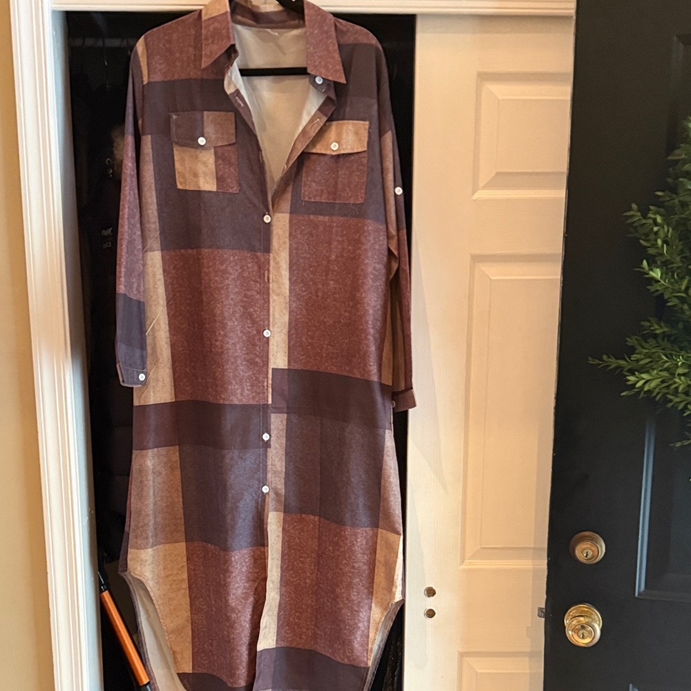 Amazon Essentials Brown Plaid Shirt Dress
